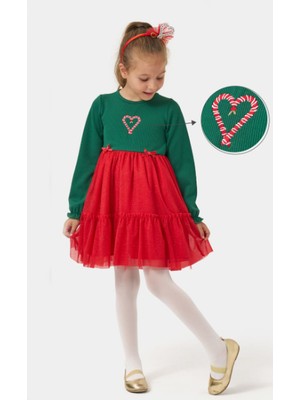 Name Baby & Kids Kız Çocuk Fitilli Fiyonklu Yılbaşı Elbisesi NBK-24920