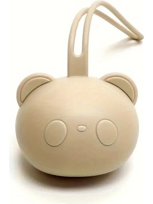 The Cloudish Shop Silikon Emzik Saklama Kutusu Emzik Tutucu Taşınabilir Askılı Panda Desenli Bej