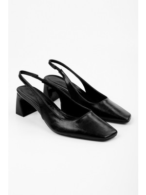 Shoeberry Kadın Vinte Siyah Cilt Küt Burunlu Stiletto