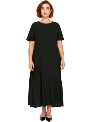 Ersefa Modern Kadın Büyük Beden Bisiklet Yaka Kısa Kol Aerobin Maxi Elbise Casual Şıklık Için Kaliteli