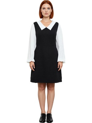 Ersefa Kadın Gardırobunuzun Vazgeçilmezi A Line Midi Tüvit Dokuma Gömlek Yaka Uzun Kollu Elbise Kaliteli