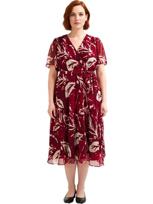 Ersefa Kadın Şifon Kumaş Melek Kol V Yaka Çiçek Desenli A Line Kruvaze Maxi Elbise Ilkbahar Yaz Kaliteli