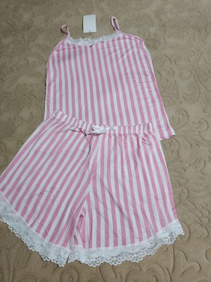 Dantel Detaylı Yazlık Ekose Şortlu Pijama Takımı