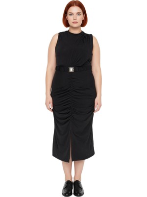 Ersefa Kadın Şık Bodycon Midi Kolsuz Elbise Örme Kumaş ve Yırtmaç Detaylı Günlük Şıklık Sunar Kaliteli