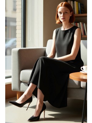 FRM Kadın Maxi Boy Kolsuz Shift Elbise Düz Dokuma Aerobin Kumaş Bisiklet Yaka Rahat Şık Giyim Kaliteli