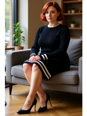 FRM Kadın Triko Bodycon Mini Elbise Fitilli Dokusu Bisiklet Yaka Çizgili Detayları ile Günlük Rahatlık