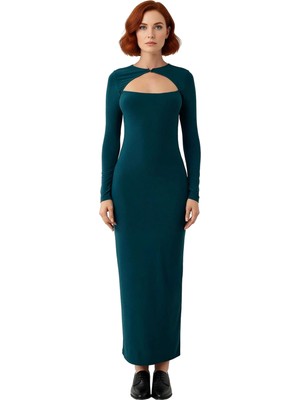Ersefa Fashion Forward Kadın Bodycon Maxi Elbise Uzun Kollu Bisiklet Yaka Şık Özel Gün Tasarımı Kaliteli
