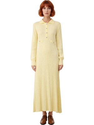 Ersefa Kadın Uzun Kollu %100 Akrilik Ribana Triko Elbise Polo Yakalı Günlük ve Rahat Kış Kombinleri