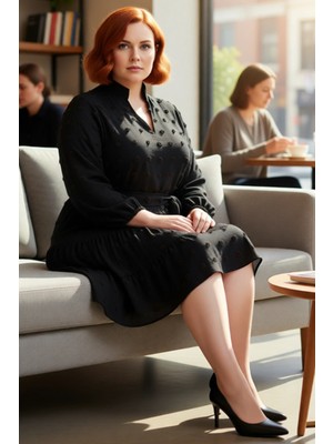 FRM Büyük Beden Kadın A Line Bordo Mini Elbise Dokulu V Yaka ve Standart Kol Tasarımıyla. Kaliteli