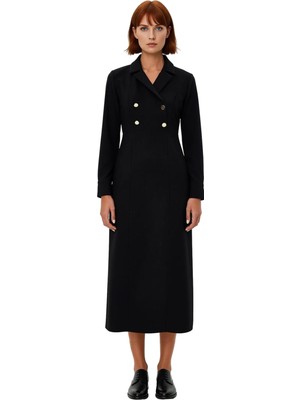 Ersefa Kadın Maxi Boy Dokuma Elbise Modern Kruvaze Kesim Ceket Yaka Ile Şık Görünüm Sunar Kaliteli