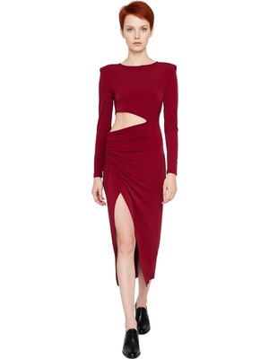 Ersefa Kadınlar Için Glam Koleksiyonu Polyester Karışımlı Bisiklet Yaka Uzun Kol Maxi Abiye Elbise