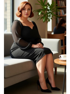 FRM Kadın Büyük Beden Bodycon Midi Boy V Yaka Düz Dokuma Elbise Ilkbahar Sonbahar Şıklığına Özel