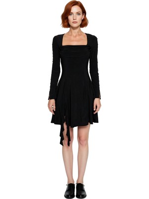 Ersefa Kadın Bordo Uzun Kollu Kare Yaka Taş Detaylı Skater Elbise Şık Gece Davetleri Için Kaliteli