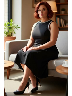 FRM Kadınlara Özel Kolsuz Bisiklet Yaka Siyah Midi A Line Elbise Büyük Beden Dokuma Kumaş Mezuniyet Için