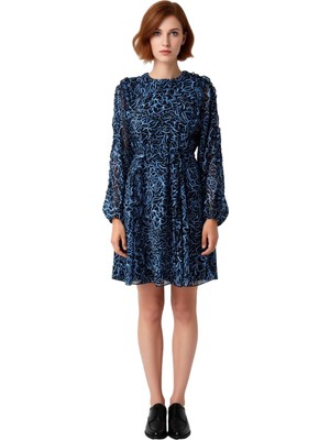 Ersefa Kadınlara Özel Çiçek Desenli Şifon Dokuma Astarlı Fırfırlı Mini Skater Elbise Stili Kaliteli