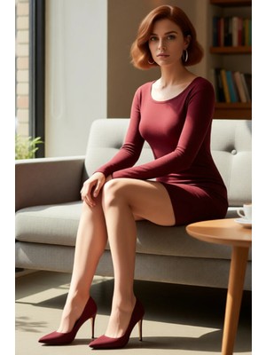 FRM Kadınlar Için Konforlu ve Şık Bodycon Mini Elbise Uzun Kollu Havuz Yaka Kış Mevsimi Trendi