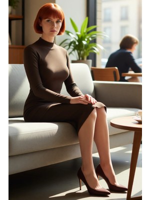 FRM Kadın Casual Bodycon Dik Yaka Uzun Kollu Yırtmaçlı Midi Elbise Rahatlığı ve Şıklığı Birleştirir