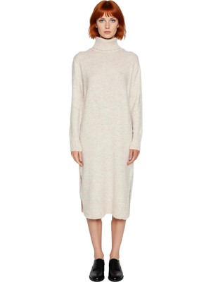 Ersefa Kadın Midi Boy Triko Elbise Balıkçı Yaka Düz Desen Soğuk Havalar Için Şık ve Rahat Seçim Kaliteli