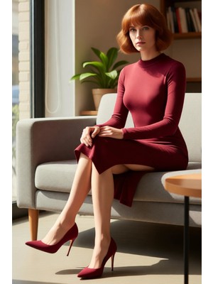 FRM Kadın Casual Bodycon Dik Yaka Uzun Kollu Yırtmaçlı Midi Elbise Rahatlığı ve Şıklığı Birleştirir