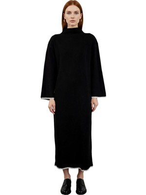 Ersefa Kadın Casual Dik Yaka Düşük Kollu Maxi Boy Triko Elbise Rahat Shift Kalıp Kış Kombinleri Için