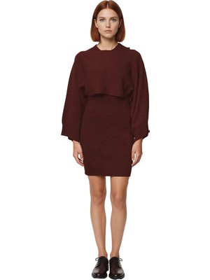 Ersefa Kadın Casual Triko Bisiklet Yaka Bodycon Mini Elbise ve Bolero Takımı Ince Kumaş Konforu Kaliteli