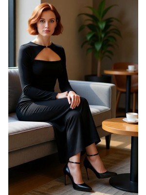 FRM Kış Sezonu Kadın Bodycon Maxi Elbise Uzun Kollu Cut Out Detaylı Şık Gece Davetleri Için Kaliteli