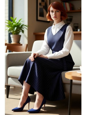 FRM Kadın Maxi Boy V Yaka Jile Elbise Çizgili Dokuma Astarsız Rahatlık Her Ortamda Fark Yaratır