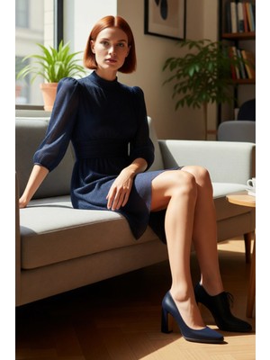 FRM Kadın Parıltılı Örme Astarlı A Kesim Balon Kol Dik Yaka Abiye Elbise Mezuniyet Için Ideal Kaliteli