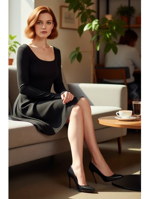 FRM Kadın Kare Yaka Uzun Kollu Siyah Mini Elbise Skater Kalıp Düz Desen Şık Gece Kombinleri Için