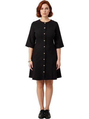 Ersefa Kadın Büyük Beden A Line Dokuma Elbise Modern Bisiklet Yaka Şık Truvakar Kol Tasarımı Kaliteli