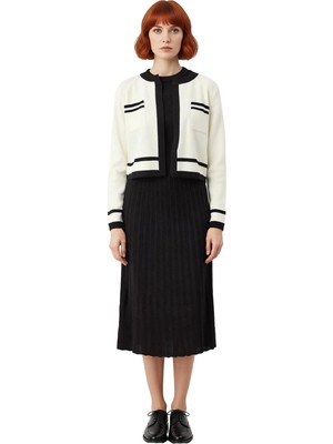 Ersefa Modern Kadın Renk Bloklu A Line Midi Triko Hırka Elbise Takımı Soğuk Kış Günleri Için Ideal Seçim