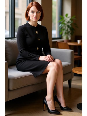 FRM Kadın Şık Aksesuar Detaylı Düz Desen Kaşkorse Örme Kumaş Uzun Kollu Mini Elbise Kaliteli