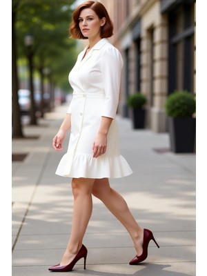 PayBuy Kadın Büyük Beden Ekru Ceket Elbise Truvakar Kol Mini Boy Dokuma Kumaş Modern Şık Tasarım Kaliteli