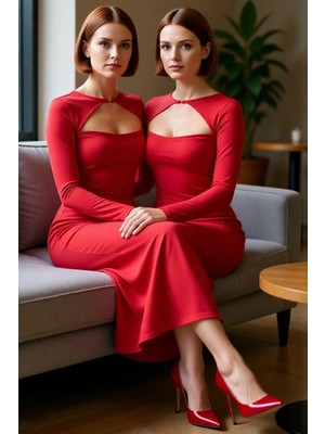 FRM Kış Sezonu Kadın Bodycon Maxi Elbise Uzun Kollu Cut Out Detaylı Şık Gece Davetleri Için Kaliteli