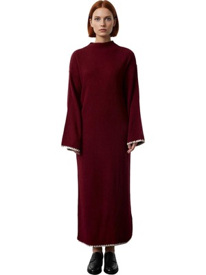 Ersefa Kadın Casual Dik Yaka Düşük Kollu Maxi Boy Triko Elbise Rahat Shift Kalıp Kış Kombinleri Için