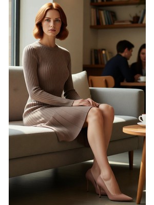 FRM Kadın Triko Mini Elbise Bordo Renginde A Kesim Uzun Kollu Iç Göstermeyen Kış Zarafeti Sunar