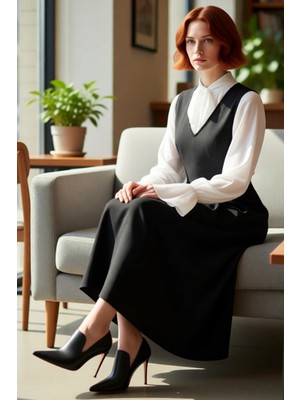 FRM Kadın Skater Kalıp Kolsuz V Yaka Dalgıç Kumaş Maxi Elbise Tesettür Günlük Kış Stili Kaliteli