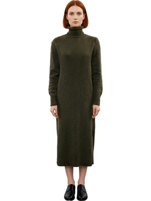 Ersefa Kadın Midi Boy Triko Elbise Balıkçı Yaka Düz Desen Soğuk Havalar Için Şık ve Rahat Seçim Kaliteli