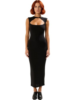 Ersefa Kadın Bodycon Kalıp Kolsuz Maxi Elbise Cut Out Detaylı Zarif Sandy Dokulu Polyester Örme Kaliteli