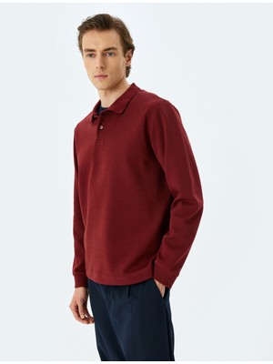 Koton Polo Yaka Sweatshirt Basic Düğmeli Pamuklu Interlok Kumaş