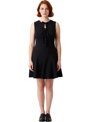 Ersefa Mor Renk Kadın Büyük Beden Düz Desen Kolsuz Kısa A Line Dokuma Elbise Ofis ve Günlük Kombinler