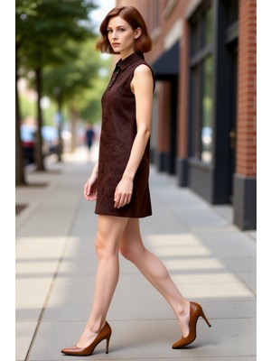 PayBuy Kadın A Line Kesim Kolsuz Gömlek Yaka Düz Kısa Elbise Casual Şıklık Sunar Kış Için Ideal Kaliteli