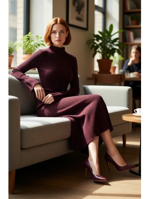 FRM Kadın Cool ve Konforlu Bodycon Dik Yaka Maxi Elbise Kış Sonbahar Için Ideal Günlük Zarafet