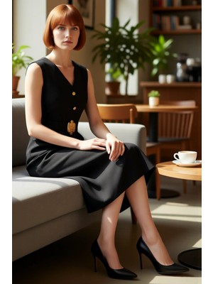 FRM Kadın Kolsuz V Yaka Bodycon Kalıp Kemer Detaylı Midi Elbise Gündüzden Geceye Zamansız Şıklık