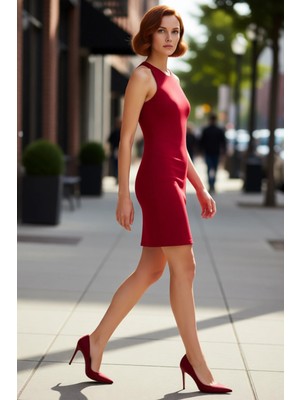 PayBuy Kadın Kırmızı Halter Yaka Bodycon Mini Elbise Şık Kolsuz Örme Sandy Kumaş Özel Gece Davetleri Için
