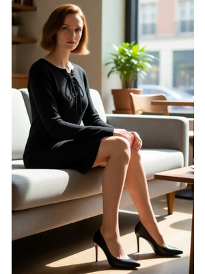 FRM Şık Kadın Siyah Düz A Line Kesim Mini Triko Elbise Standart Kollu Casual Bahar Kombinleri Kaliteli