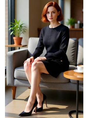 FRM Kadın Siyah Tüvit Örme Shift Elbise Cep Detaylı Mini Boy Bisiklet Yaka Uzun Kol Smart Casual Stil