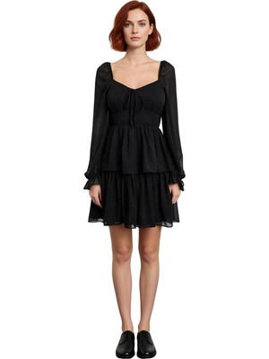 Ersefa Kadın Çiçek Desenli Kalp Yaka Skater Şifon Mini Elbise Yaz Davetleri Için Şık Seçim. Kaliteli