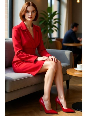 FRM Kadın Business Görünümlü Dokuma Kemerli Düğmeli Uzun Kol Ceket Yaka Mini Elbise Kış Sezonu Için