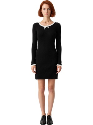 Ersefa Kadınlar Için Özel Dokulu Astarsız Bisiklet Yaka Bodycon Kesim Triko Mini Elbise Şık Bir Seçim